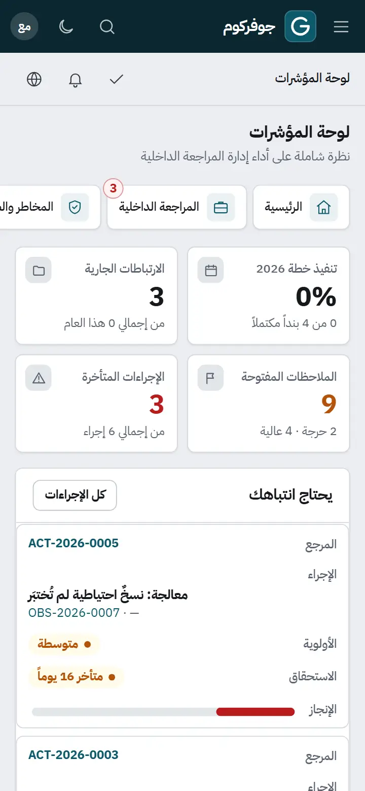 Govercom: لوحة المؤشرات على الموبايل